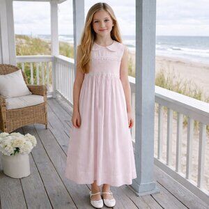 Strasburg Pink Smocked Dress Embroidered Sleeveless Girls Size 12 NWOT